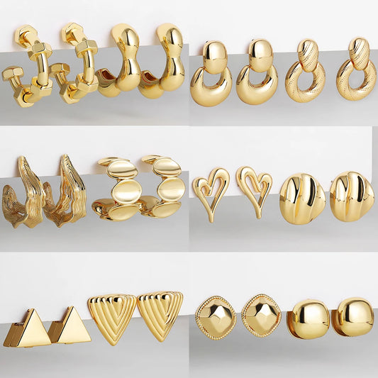 Creative Geometric Ear Buckle Open Thick Hoops C-shape Earrings for Women Gold Plated Statement Earring Sets Trend Jewelry