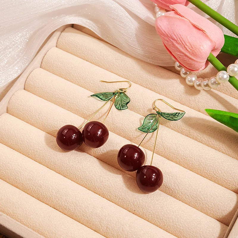 New Fashion Red Crystal Cherry Temperament Earrings For Women Personalized Party Jewelry Gifts