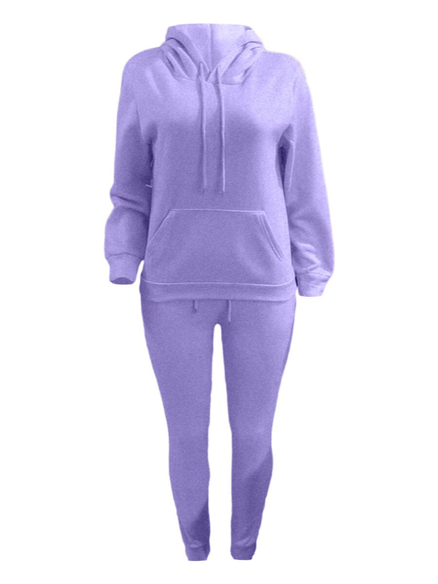 LW BASICS Hooded Collar Drawstring Tracksuit Set Two piece sets womens outifits Long Sleeve Lace-up Hooded Collar women sportswe