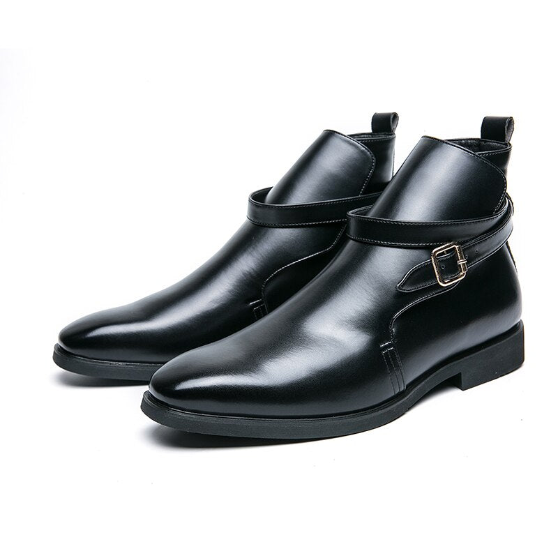 New In Black Buckle Strap Boots for Men Square Toe Ankle Boots for Men with Free Shipping Zapatos De Seguridad Hombre Men Boots