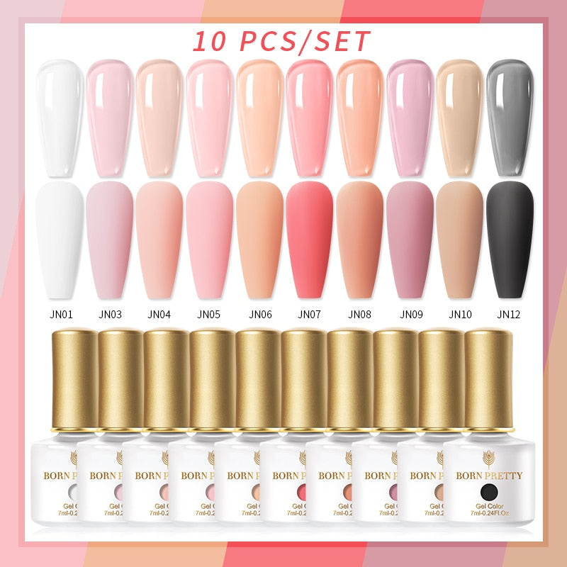 BORN PRETTY 10/12Pcs Gel Nail Polish Set 7ml Jelly Nude Gel &amp; Rainbow Cat Magnetic Gel Polish for Nail Art Design Base Top Coat