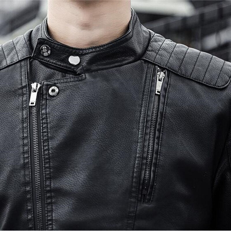 Brand clothing Men Slim Fit Jacket Fashion Solid Color Motorcycle Winter Jackets Chaqueta Hombre Windproof Black Leather Coat