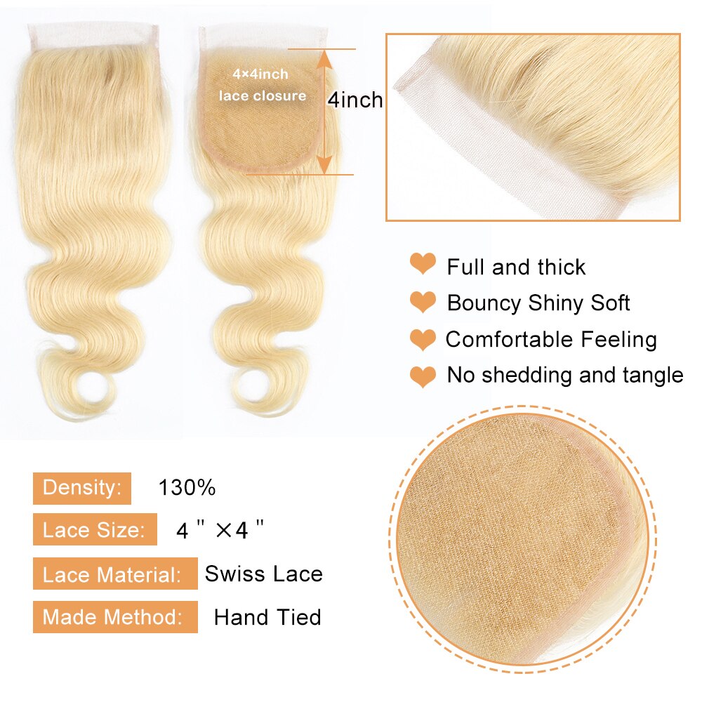 MOGUL HAIR Color 8 Ash Blonde Dark Brown Remy Human Hair Closure Indian Body Wave Hand Tied 4*4 Lace Closure Free Middle Part
