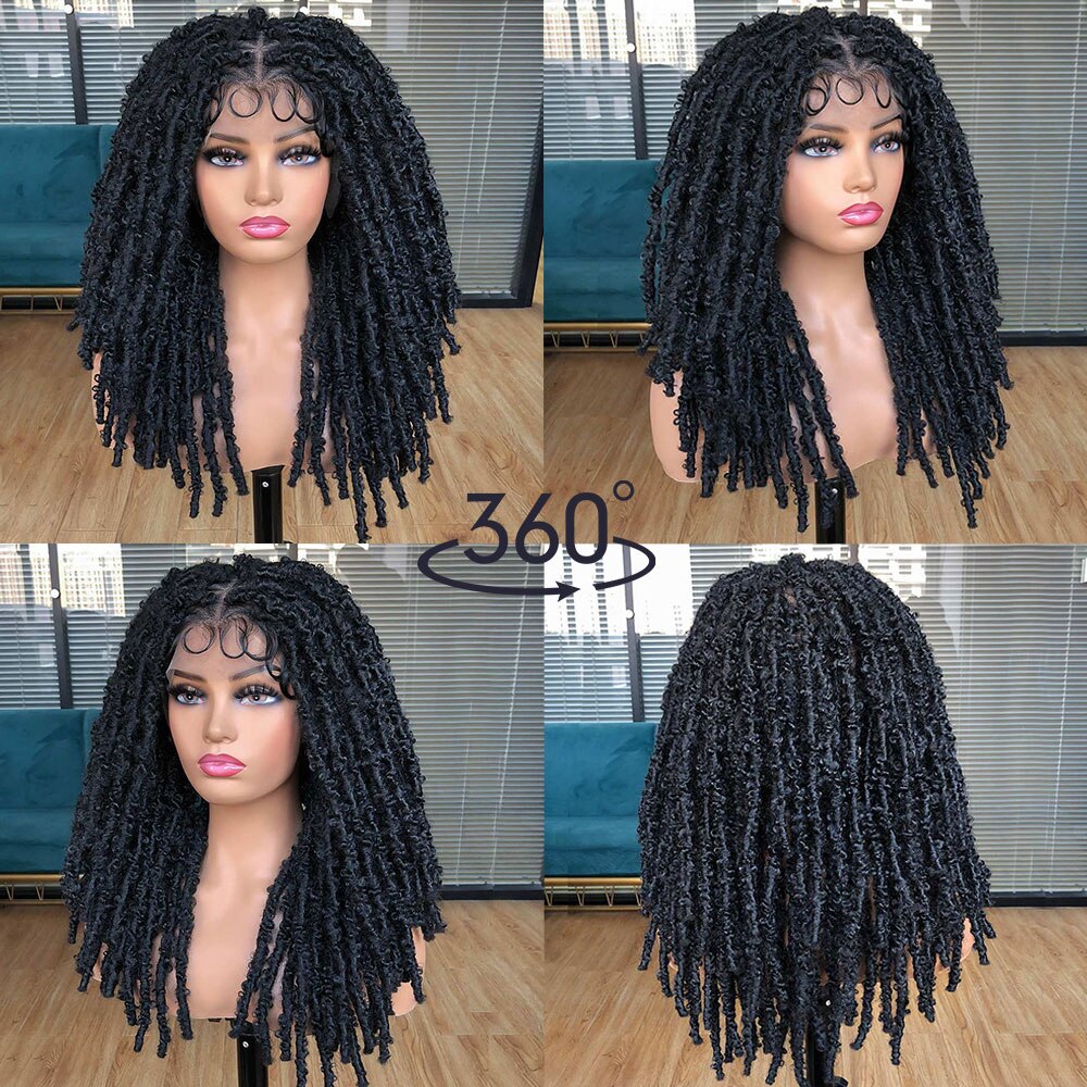 Blue Butterfly Locs Full Lace Braided Wigs For Women Crochet Hair Dreadlocks Meche Faux Locks Braids Extensions Synthetic Hair
