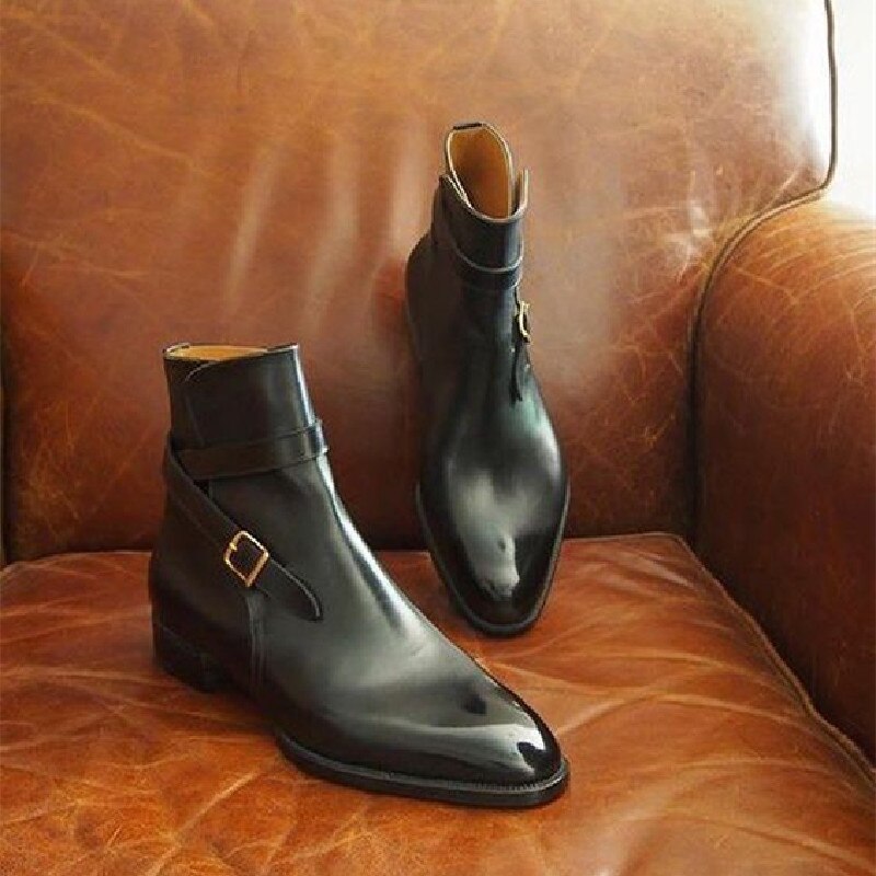 New In Black Buckle Strap Boots for Men Square Toe Ankle Boots for Men with Free Shipping Zapatos De Seguridad Hombre Men Boots