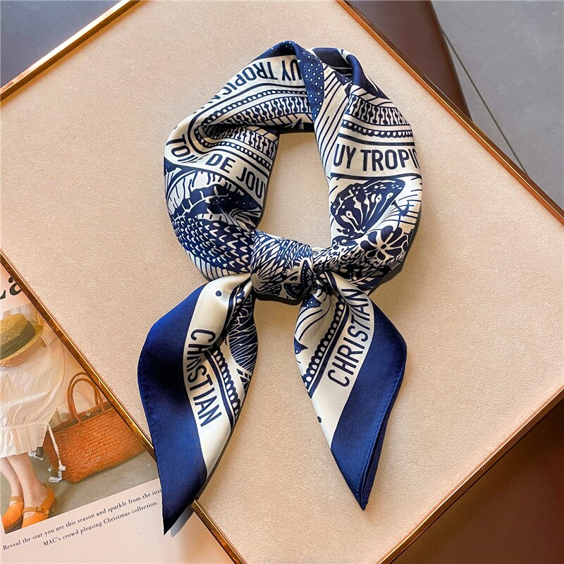 Print 70cm Silk Satin Headkerchief Women Luxury Design Neck Tie Scarf Female Hair Hand  Wrist Foulard Shawl Hijab Bandana New