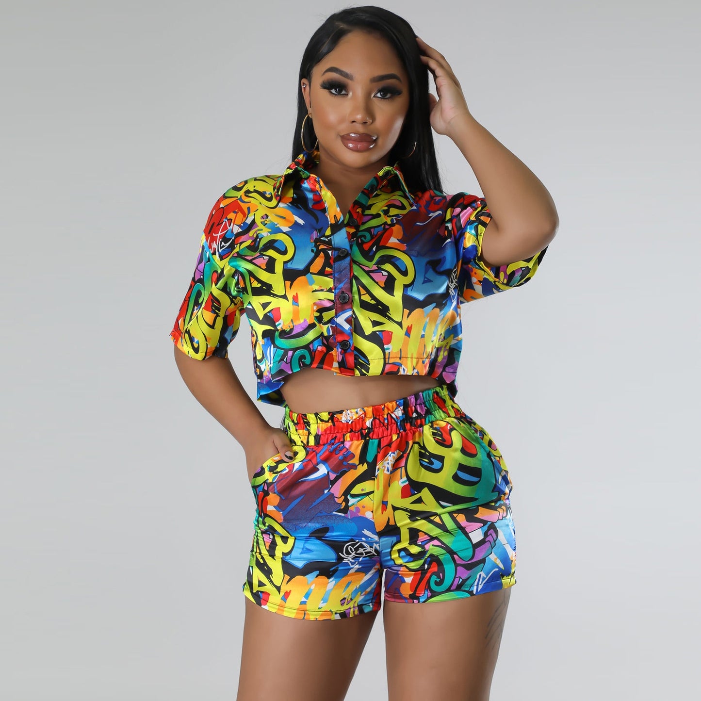 CM.YAYA INS Women Paisley Printed Short Sleeve Mini Shirt Blouse and Shorts Suit 2023 Fashion Two 2 Piece Set Outfits Tracksuit