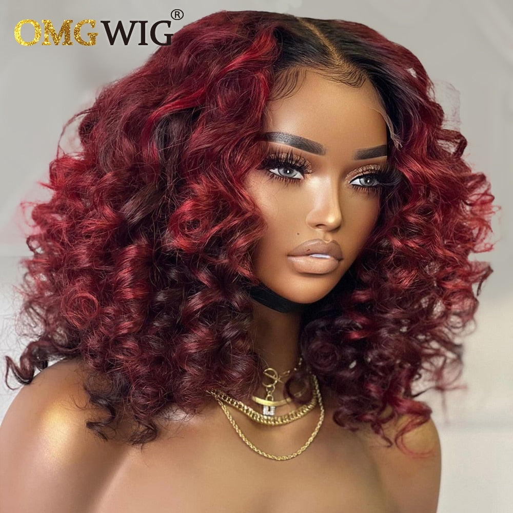 1B99J Body Wave 13x6 Lace Frontal Wig For Black Women Brazilian Remy Human Hair 13x4 Lace Frontal Wig PrePlucked 99J Short Wigs