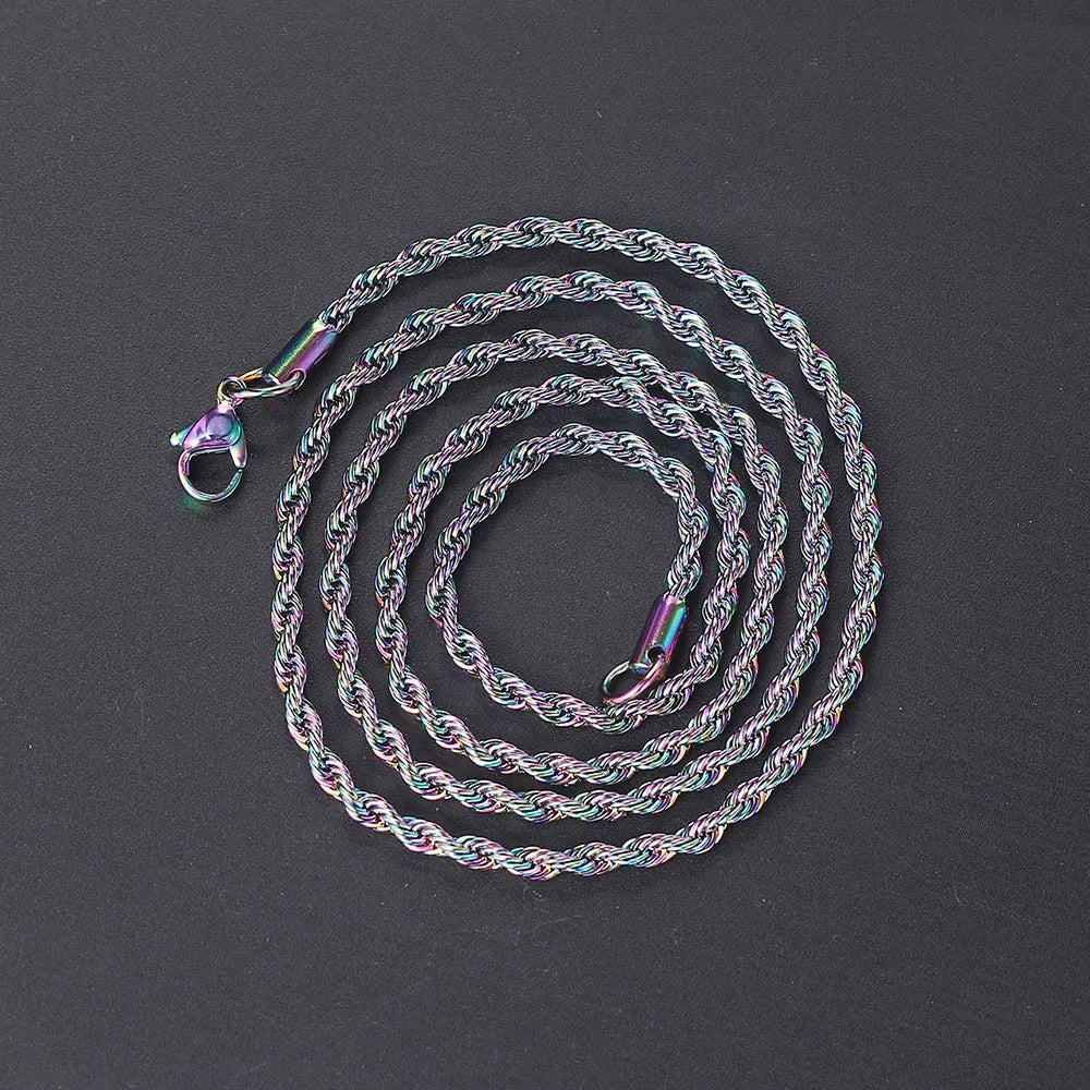 Rainbow Cuban Link Chain Necklace for Women Hip Hop Punk Thick Franco Rope Figaro Chains Man Gifts 60cm Choker Neck Jewelry C021