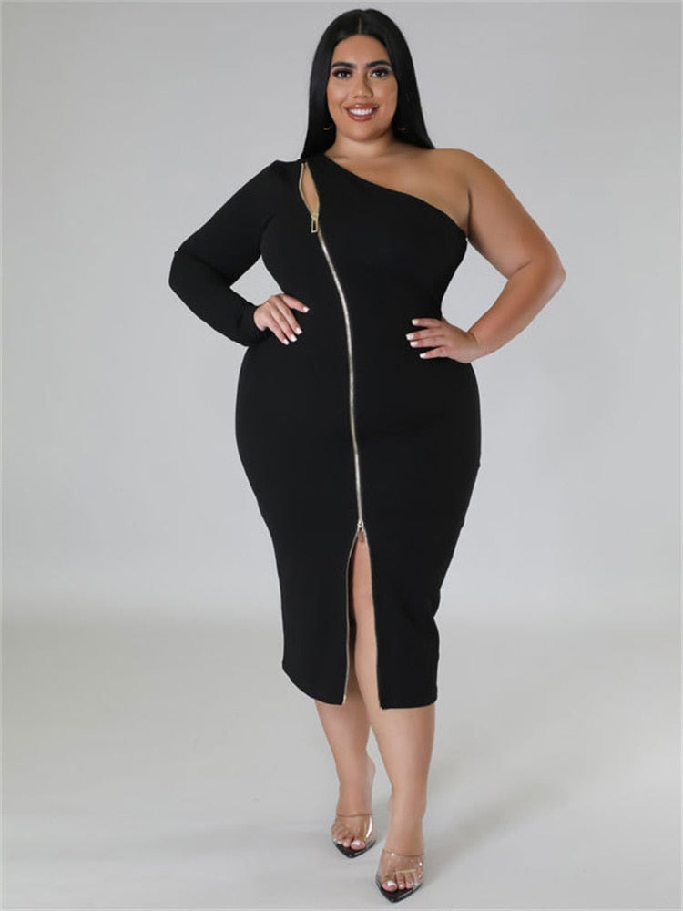 Wmstar Plus Size Dresses for Women Single Sleeve Elegant Solid Sexy Zipper Maxi Dress New Summer Clothes Wholesale Dropshipping