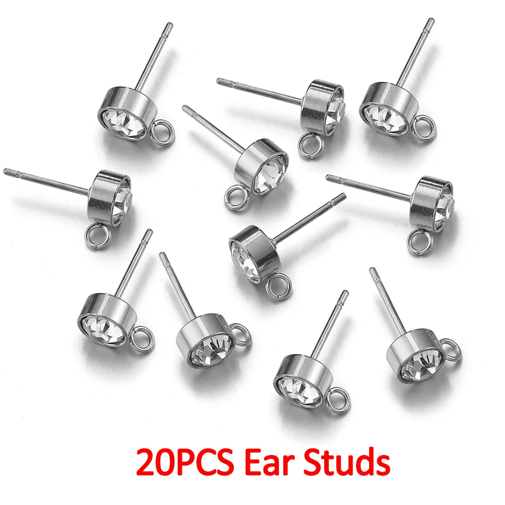 100pcs/20pcs Stainless Steel Rhinestone Earring Posts Gold Color Ear Studs with Loop Rings DIY Earrings Jewelry Making Supplies