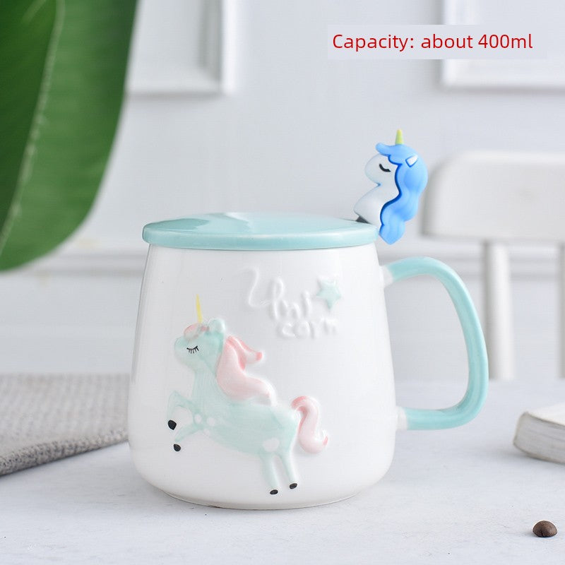 Cute Cat Mug Cartoon Porcelain Cup Couple Men and Women Water Cup Coffee Cup with Cover Spoon Breakfast Milk Cup