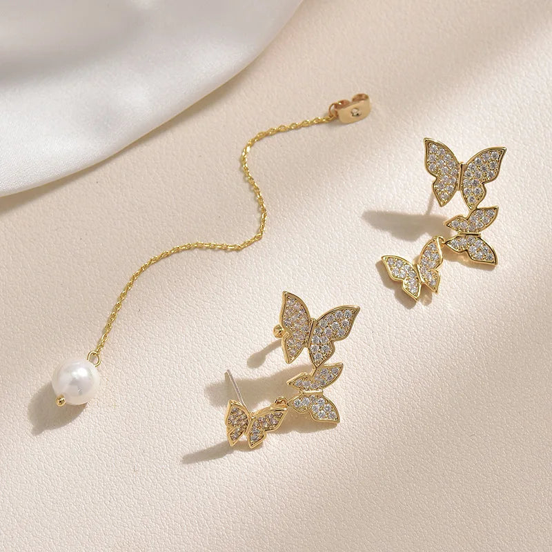 Korean Elegant Cute Rhinestone Butterfly Tassel Earrings For Women Girls Fashion Metal Chain Boucle D'oreille y2k Jewelry Gifts