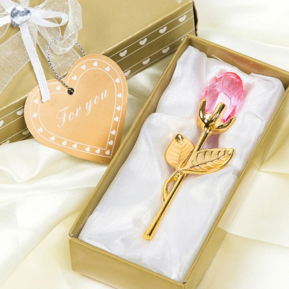 Artificial Rose Wedding Gift Decoration 1set Mothers Day Gift Girlfriend Gift Ornament Crystal Glass Rose Box Party Favor Lot