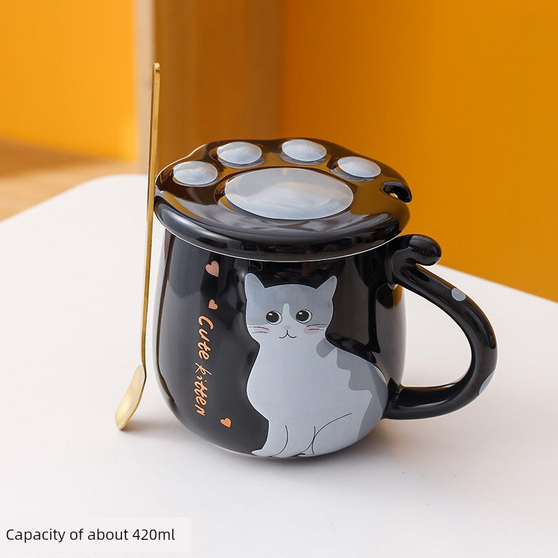 Cute Cat Mug Cartoon Porcelain Cup Couple Men and Women Water Cup Coffee Cup with Cover Spoon Breakfast Milk Cup