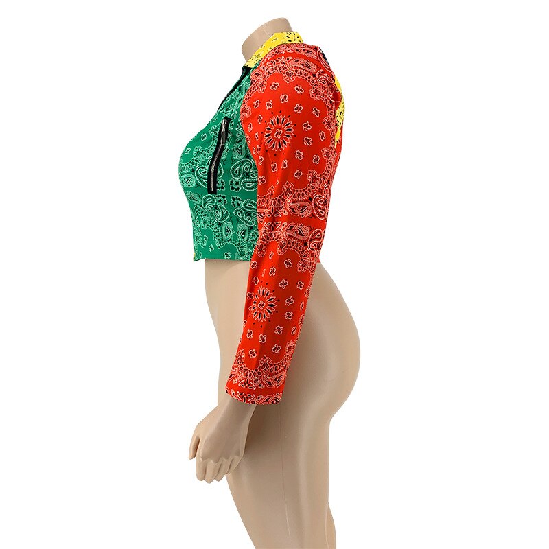 Plus Size Women Paisley Jacket Autumn Zipper Patchwork Coat 2022 Winter Female Trench Coat Lady Casual Bandana Jacket