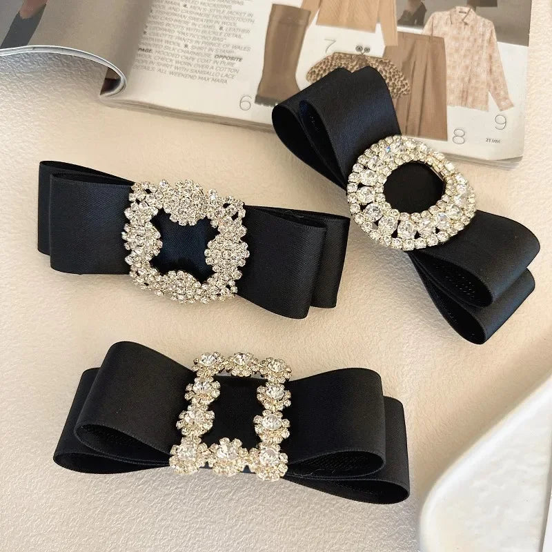 French Fabric Bow Hair Clip for Girls Crystal Rhinestone Hairbow Elegant Luxury Jewelry Hairpin Korean Headwear Hair Accessories