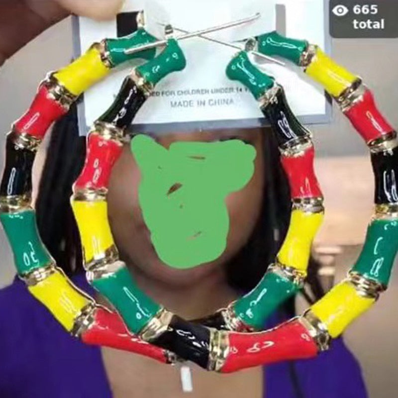 GSOLD Multi Color Hoops Big Bamboo Earrings For Women Exaggerated Sexy Metal Round Circle Hip Hop Earrings Summer Jewelry