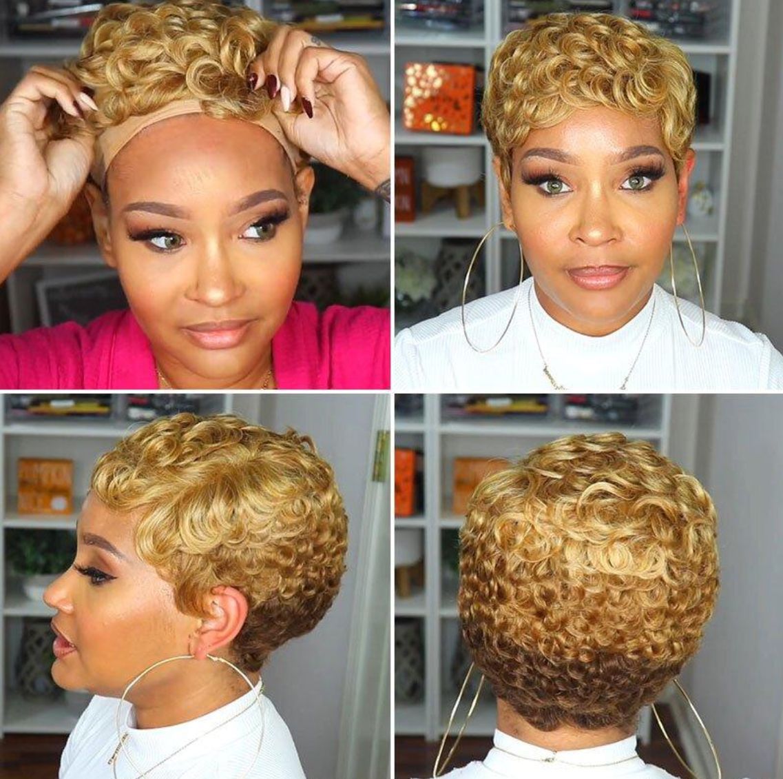 Fashion Short Kinky Curly Wig for Black Women Blonde To Black Synthetic Afro Curly Wig Natural As Real Hair Cosplay Party Peruca