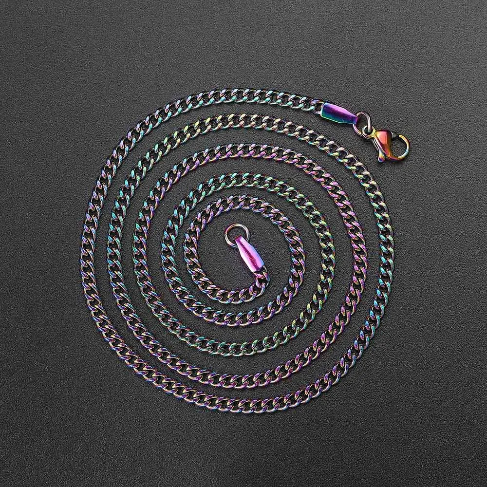 Rainbow Cuban Link Chain Necklace for Women Hip Hop Punk Thick Franco Rope Figaro Chains Man Gifts 60cm Choker Neck Jewelry C021