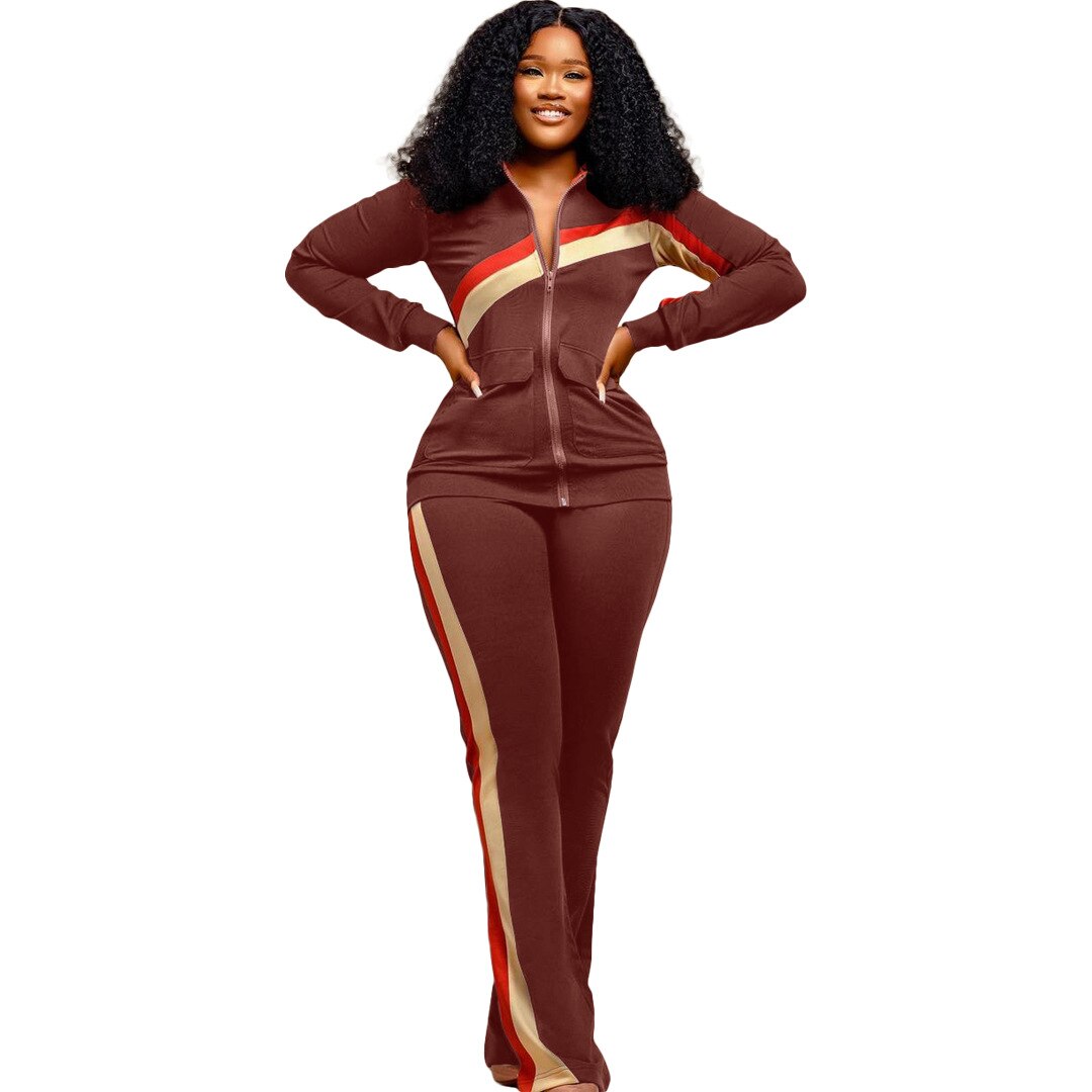 Autumn Winter Fashion Print Two Piece Set Women Casual Sports Style Zipper Top Sweatpants Two Piece Set Women
