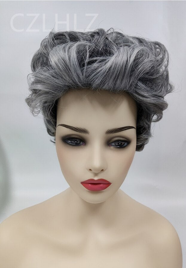 Fashion Short Curly Wig for Women Grey Synthetic Wig Ombre Short Hair Party Wigs Mother Full Wigs Natural As Real Hair