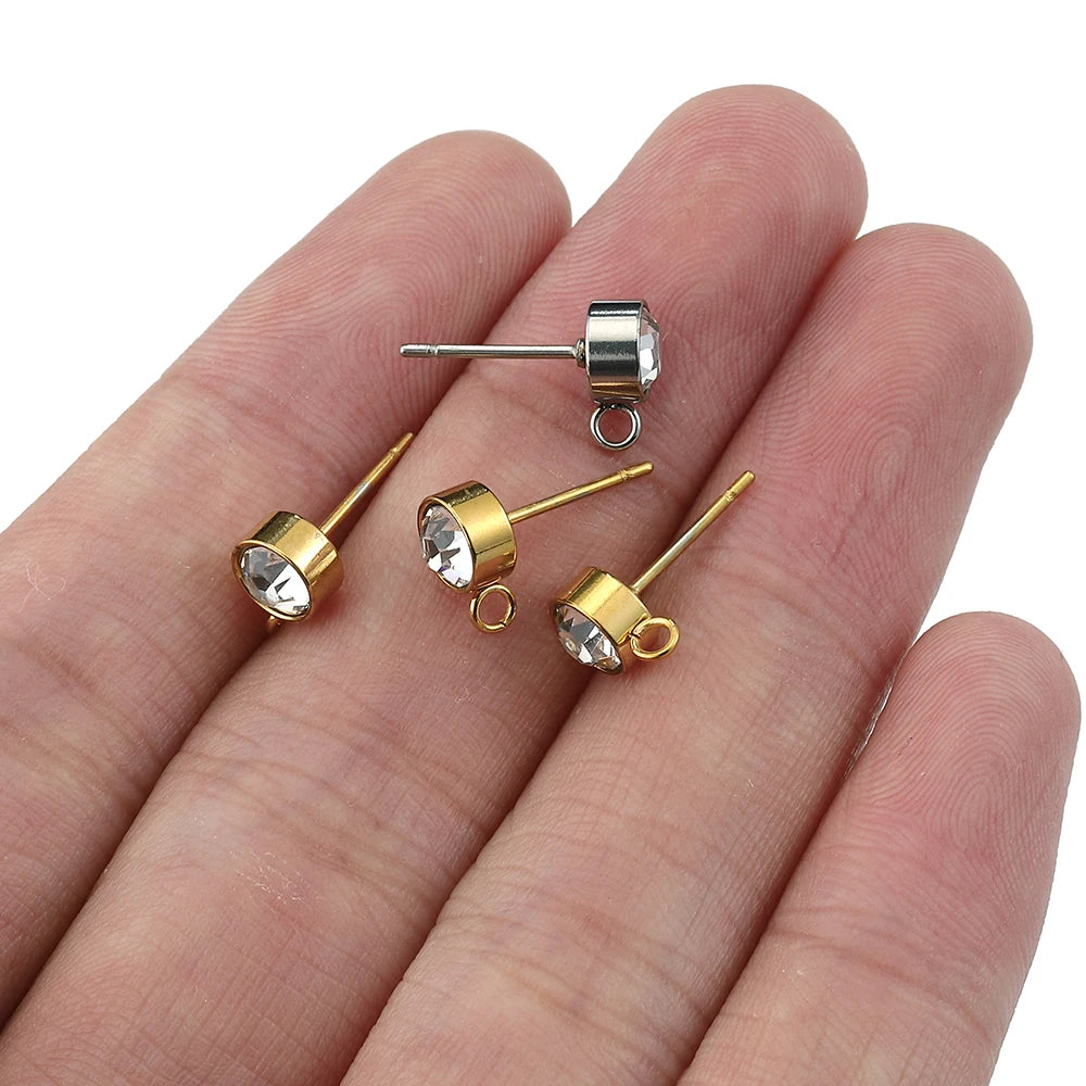 100pcs/20pcs Stainless Steel Rhinestone Earring Posts Gold Color Ear Studs with Loop Rings DIY Earrings Jewelry Making Supplies