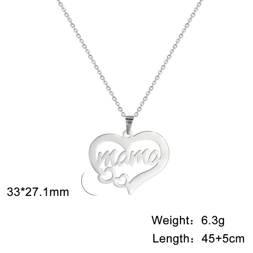 HIPEE Delicate Heart Shaped MAMA Lettering Pendant Necklace Family Mom Necklaces Pendants Jewelry Romantic Mother's Day Gift