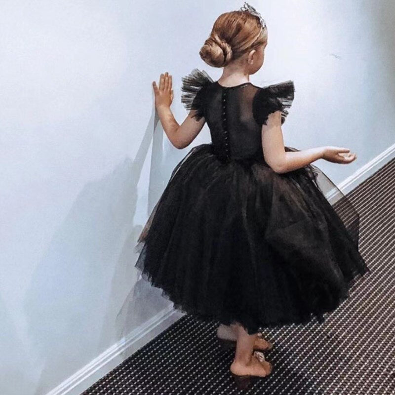 Girls Wedding Puff Sleeve Princess Costume 2023 Fashion Pink Elegant Ball Gown Dresses 3-8 Yrs Kids Vestido For Birthday Party