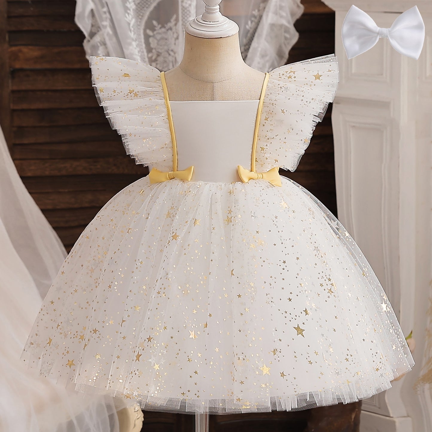 2023 Summer Sequin Big Bow Baby Girl Dress 1st Birthday Party Wedding Dress For Girl Palace Princess Evening Dresses Kid Clothes