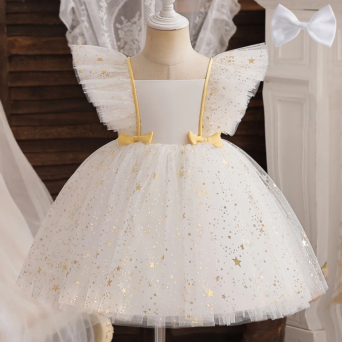 2023 Summer Sequin Big Bow Baby Girl Dress 1st Birthday Party Wedding Dress For Girl Palace Princess Evening Dresses Kid Clothes