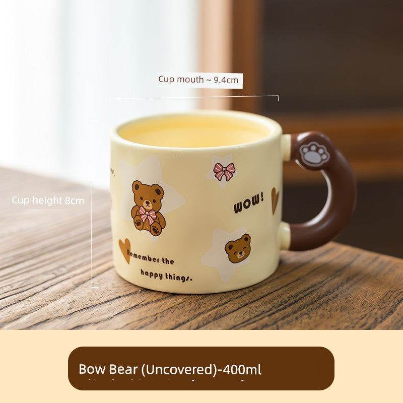 Cute Ceramic Cup Couple with Lid Spoon Straw Mug Home Breakfast Coffee Cup Women Office Water Glass Men