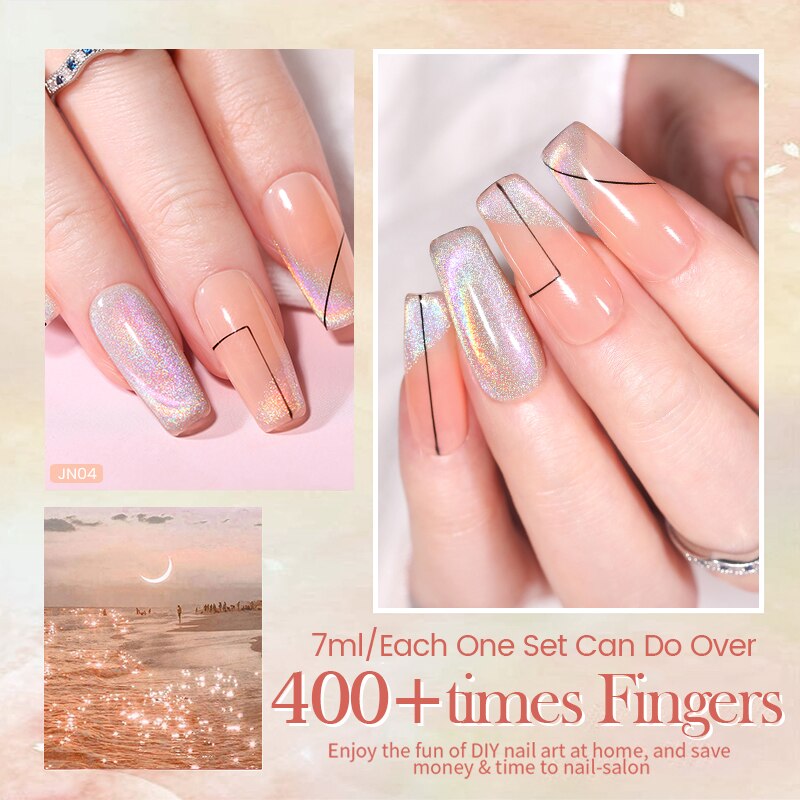 BORN PRETTY 10/12Pcs Gel Nail Polish Set 7ml Jelly Nude Gel &amp; Rainbow Cat Magnetic Gel Polish for Nail Art Design Base Top Coat