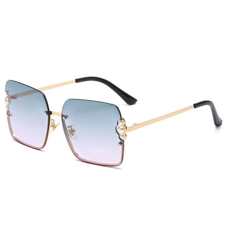 Half Frame Luxury Women Brand Sunglasses Pearl Square Fashion Shades UV400 Vintage Glasses