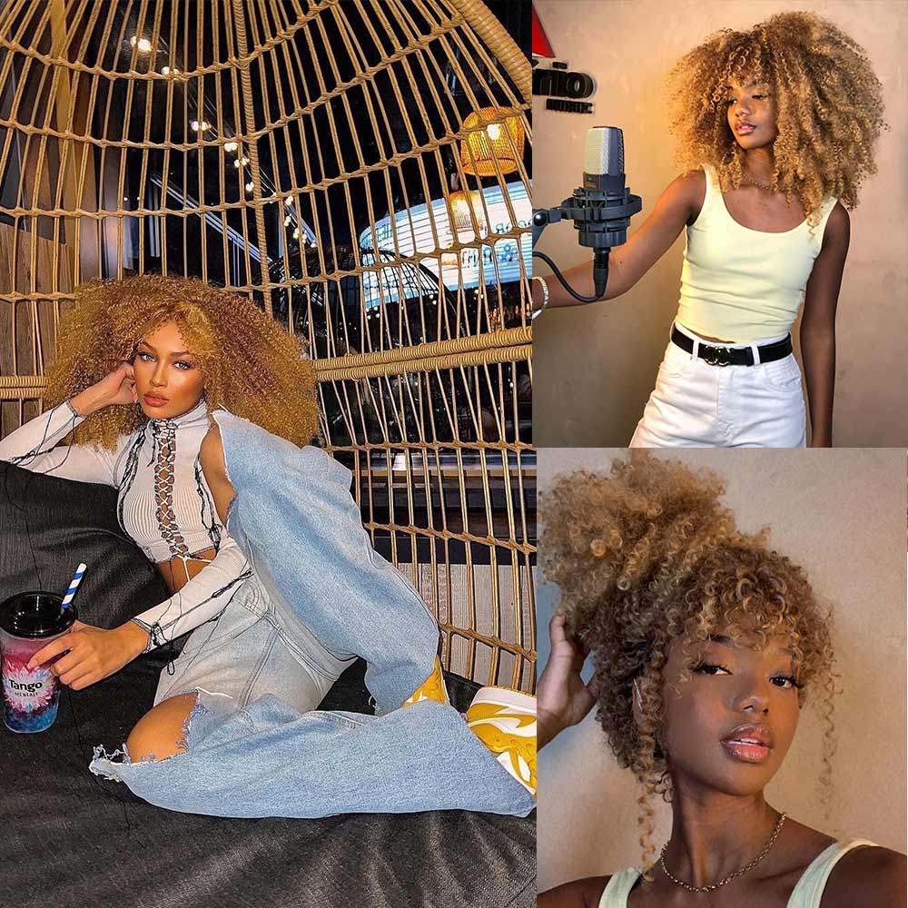 Short Hair Afro Kinky Curly Wig For Black Women Cosplay Blonde Synthetic Natural Red Wigs African Ombre HighTemperature Glueless