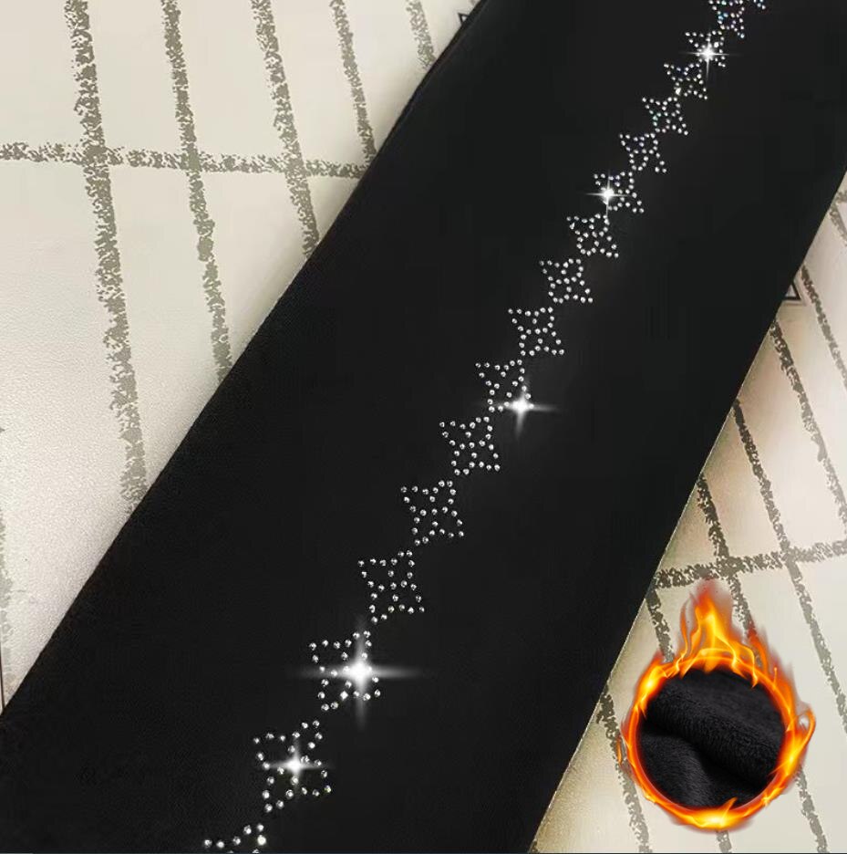 New Autumn Winter High Waist Stretch Thicken Velvet Women Leggings Blingbling Hot Drilling Ankle-length Bottoming Pants Black