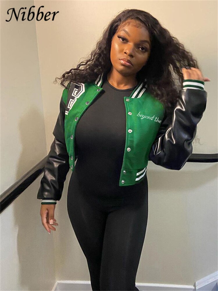 Nibber Fall Winter Baseball Uniform Jacket Letter Print Top 2022Street Casual Coat Cool Style Bomber jacket For Women's Clothing