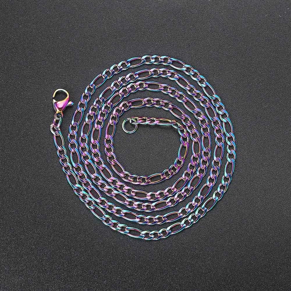 Rainbow Cuban Link Chain Necklace for Women Hip Hop Punk Thick Franco Rope Figaro Chains Man Gifts 60cm Choker Neck Jewelry C021