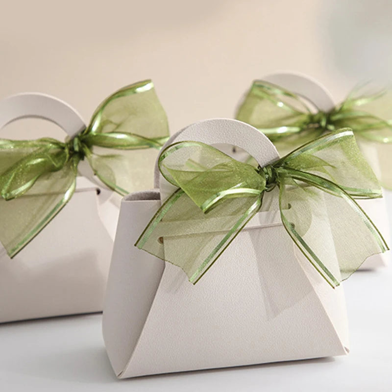 10/20PCS Leather Gift Bags Bow Ribbon Packaging Bag Wedding Favour Distributions Bags Christmas Candy Packaging Box Mini Handbag