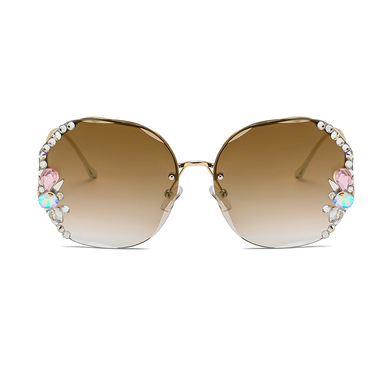 Luxury Fashion Oversized Rimless Sunglasses Women Fashion Brand Designer Big Frame Diamond Square Sun Glasses For Female