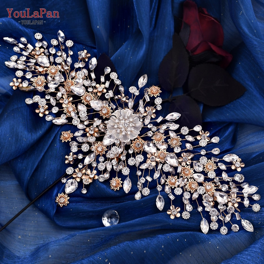 YouLaPan HP456 Fashion Bridal Hair Accessories Alloy Flower Wedding Crown Forehead Jewelry for Wedding Pageant Brides Headband