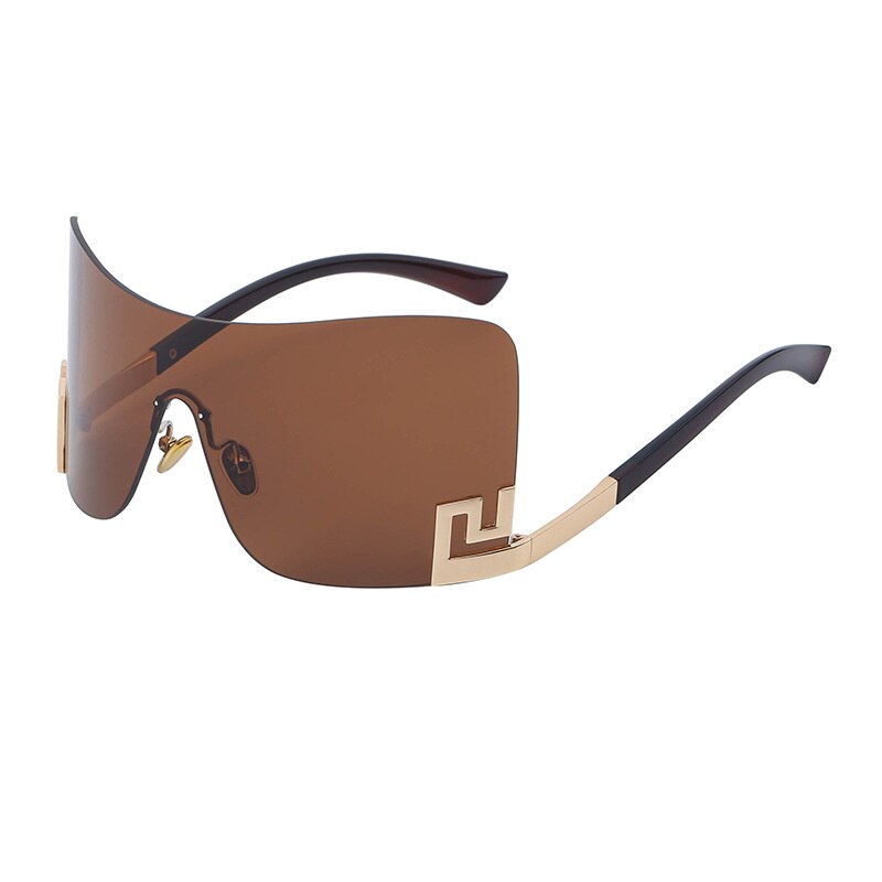 Oversized Rimless One Piece Shield Sunglasses For Women New Fashion Brand Alloy Gradient Arch Sun Glasses Men Hip Hop Eyewear
