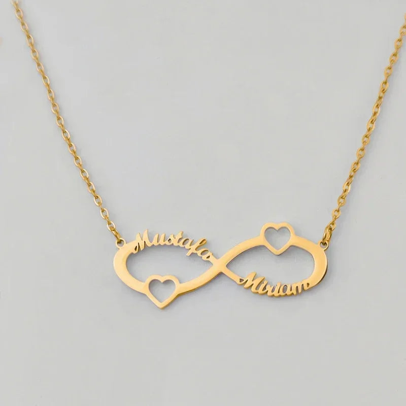 Custom Couple Double Name Infinity Necklace for Women Men Stainless Steel Jewelry Gold Pendant Choker Christmas Anniversary Gift