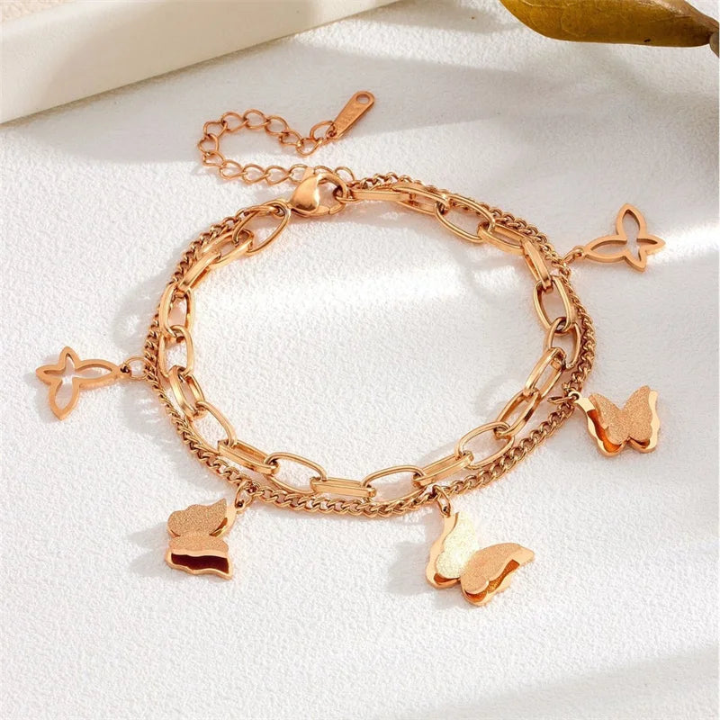 316L Stainless Steel Black And White Fritillaria Roman Round Plate Elegant And Charming Golden Gril Bracelet Evening Jewelry