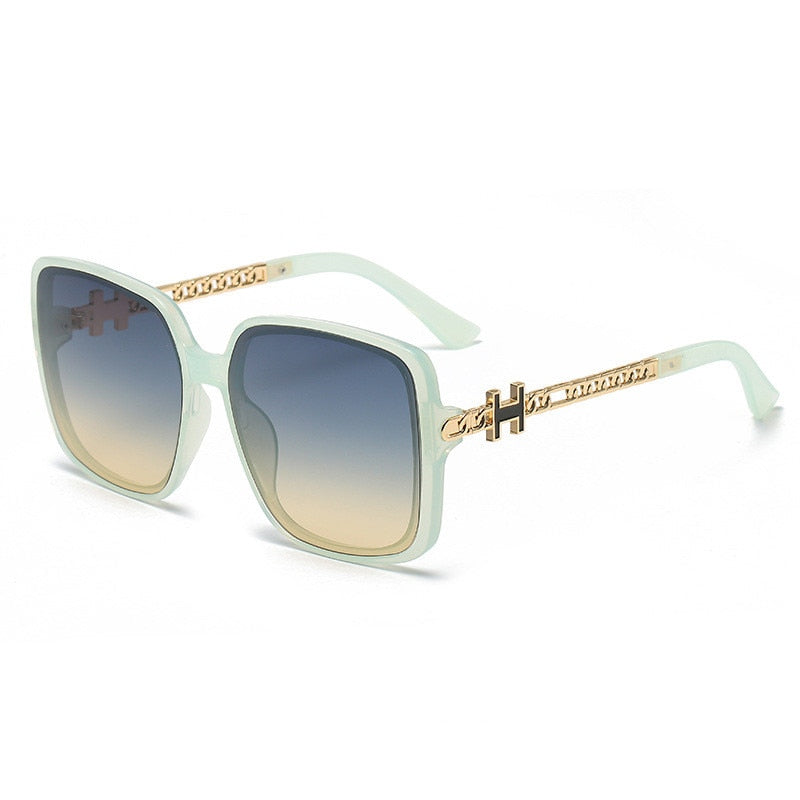 2022 new H fashion large frame personalized rivet European and American fashion sunglasses chain leg street photography face cov