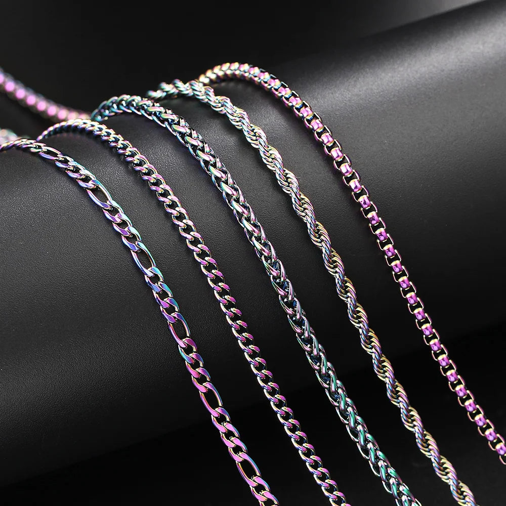 Rainbow Cuban Link Chain Necklace for Women Hip Hop Punk Thick Franco Rope Figaro Chains Man Gifts 60cm Choker Neck Jewelry C021