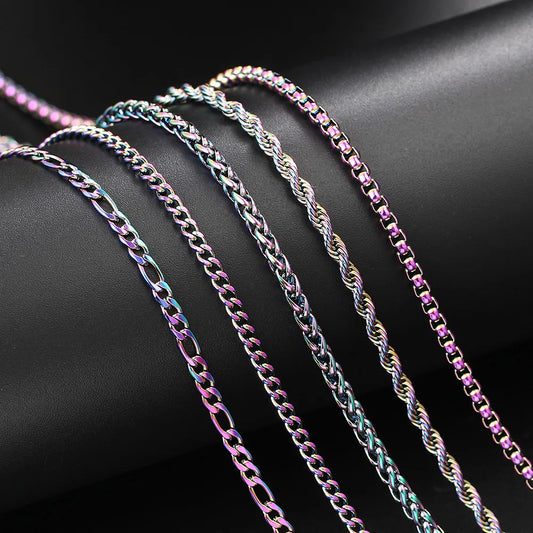 Rainbow Cuban Link Chain Necklace for Women Hip Hop Punk Thick Franco Rope Figaro Chains Man Gifts 60cm Choker Neck Jewelry C021