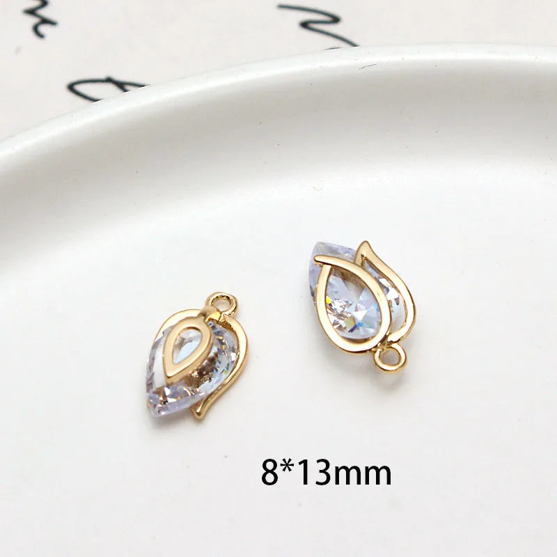 1pcs Copper Inlaid Zircon Crystal Flower Bud Water Drop Square Pendant Diy Jewelry Earrings Necklace Bracelet Handmade Charms