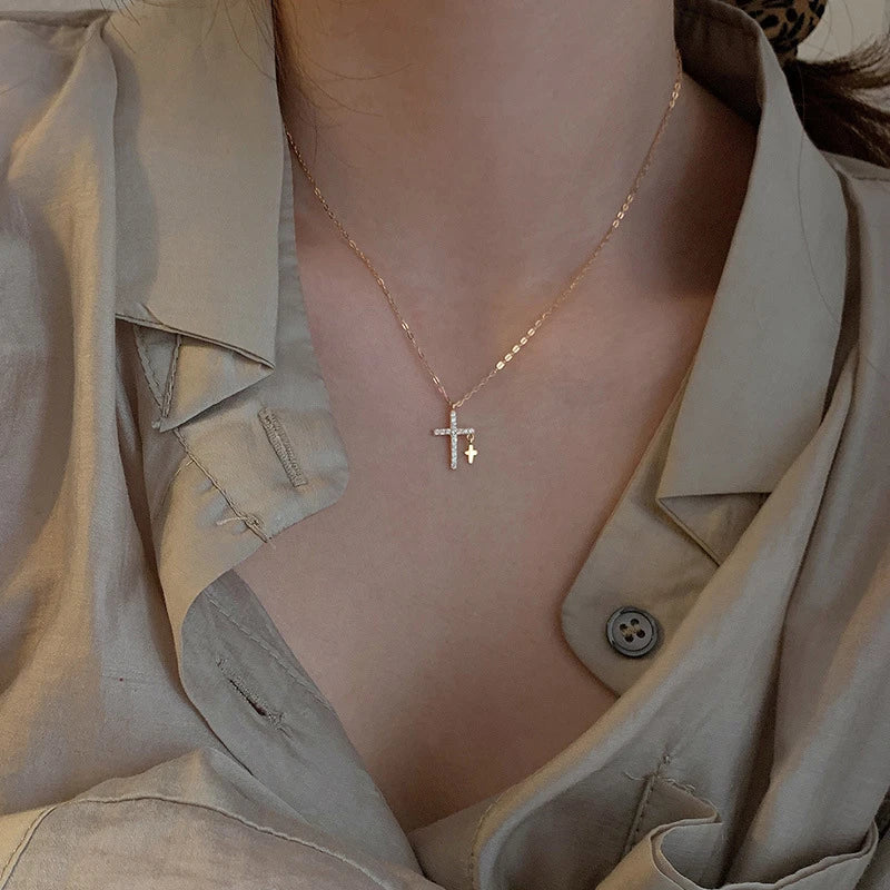 New Creativity Light luxury Zircon Cross Pendant Necklace For Women Gold Silver Color Clavicle Chain Fashion Jewelry Wholesale