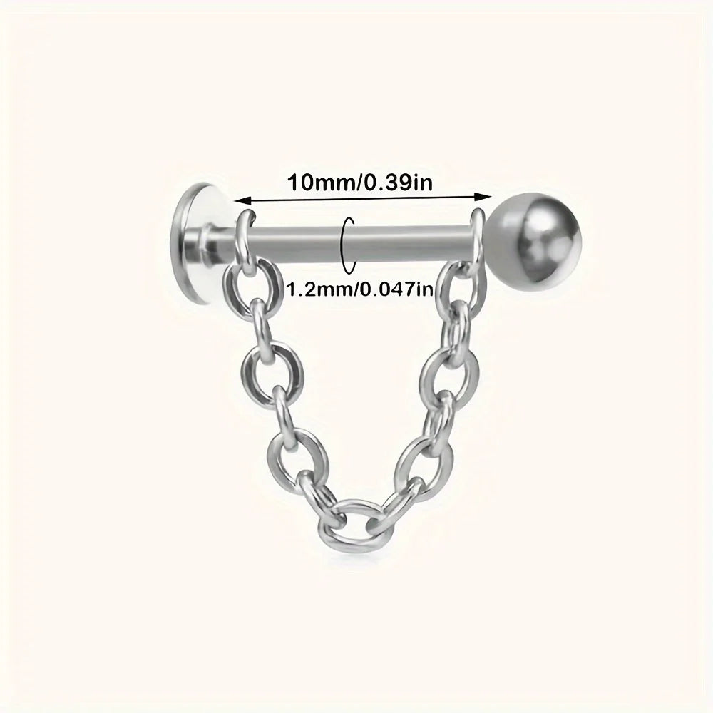 6pcs Punk Simple Style Stainless Steel Chain Lip Stud Detachable Cartilage Stud Earrings Body Piercing Jewelry For Men